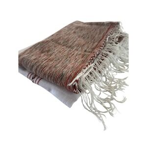 Handwoven Striped Cotton Tablecloth Throw Terracotta Cream Boho Fringe 80x44